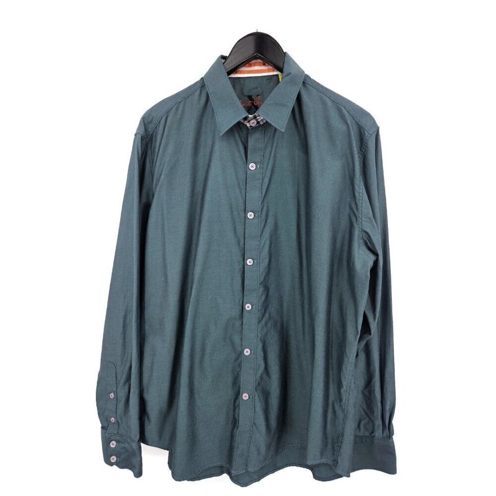 Robert Graham X Tailored Fit Dress Shirt Mens 2XL Button Front Solid Blue Green